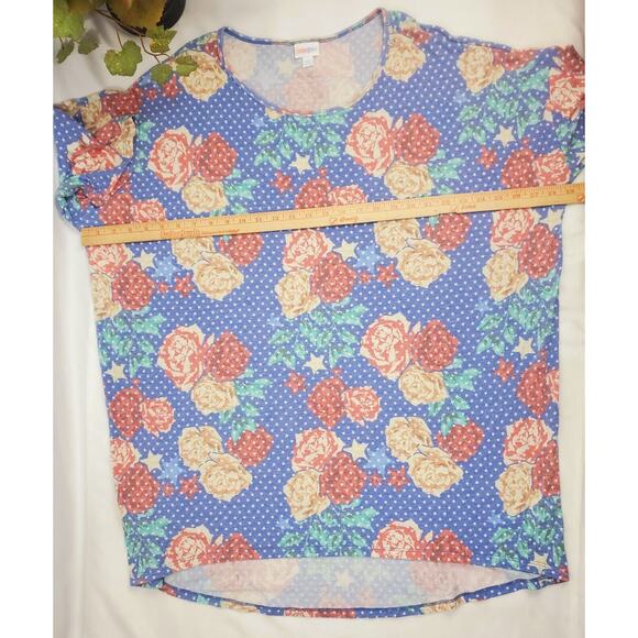LulaRoe 2XL Irma Top Colorful Floral Stars Shirt Relaxed Hi Low Tunic Womens - Picture 3 of 10